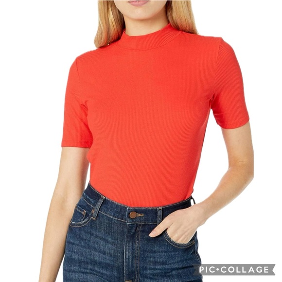 Vintage 90’s Andrea Viccaro Ribbed-Knit Mock Neck Short Sleeve Poppy Sweater Top - Picture 16 of 16